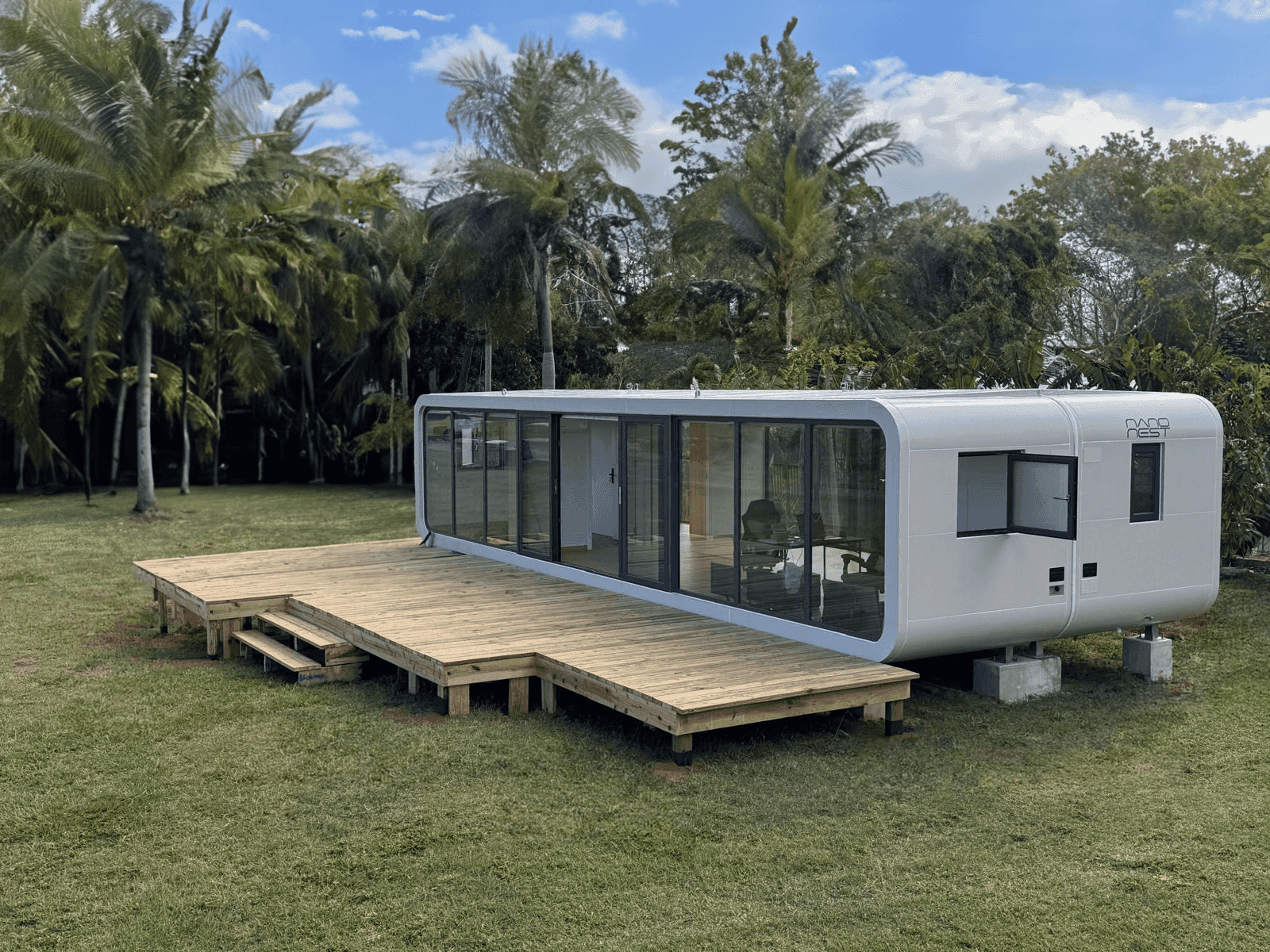 Exterior view of NanoNest showcasing modern architectural design.